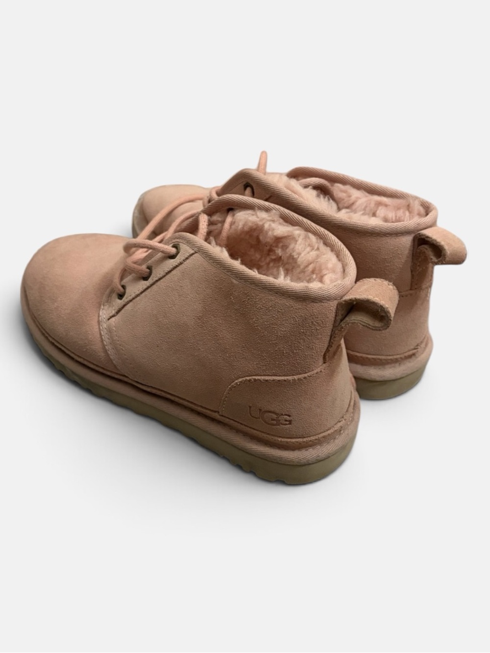 UGG Women’s Pink Suede Shearling Chukka Ankle Boots Lace Up Size 7 - Picture 3 of 4